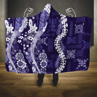 Hawaii Puakenikeni and Maile Lei Hooded Blanket Purple Japanese Wave Style - Polynesian Pride