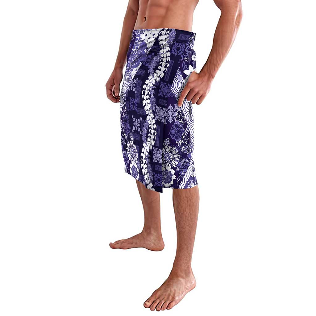 Hawaii Puakenikeni and Maile Lei Lavalava Purple Japanese Wave Style - Polynesian Pride