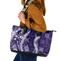 Hawaii Puakenikeni and Maile Lei Leather Tote Bag Purple Japanese Wave Style LT9 Purple - Polynesian Pride