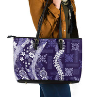 Hawaii Puakenikeni and Maile Lei Leather Tote Bag Purple Japanese Wave Style LT9 - Polynesian Pride