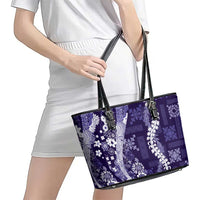 Hawaii Puakenikeni and Maile Lei Leather Tote Bag Purple Japanese Wave Style LT9 - Polynesian Pride