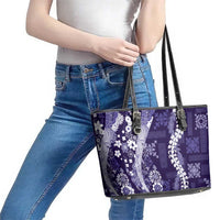 Hawaii Puakenikeni and Maile Lei Leather Tote Bag Purple Japanese Wave Style LT9 - Polynesian Pride