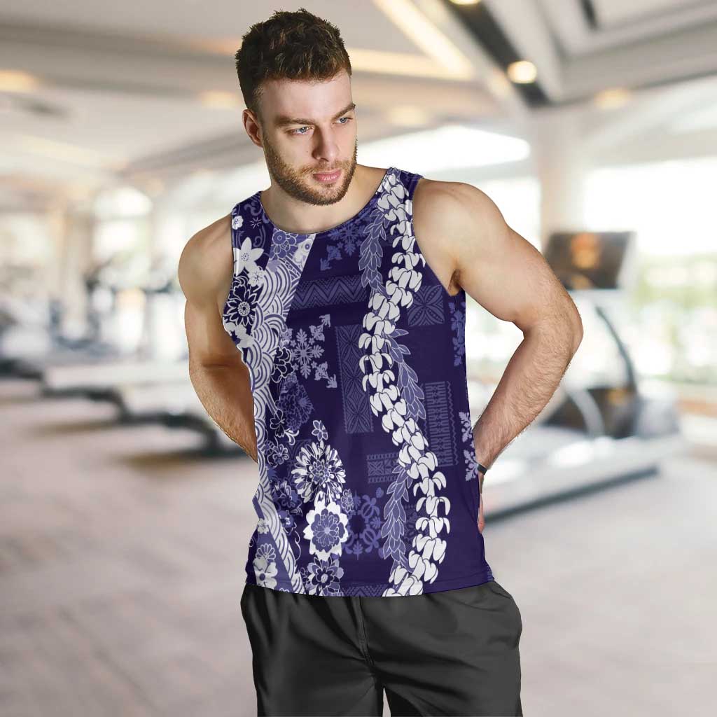 Hawaii Puakenikeni and Maile Lei Men Tank Top Purple Japanese Wave Style - Polynesian Pride