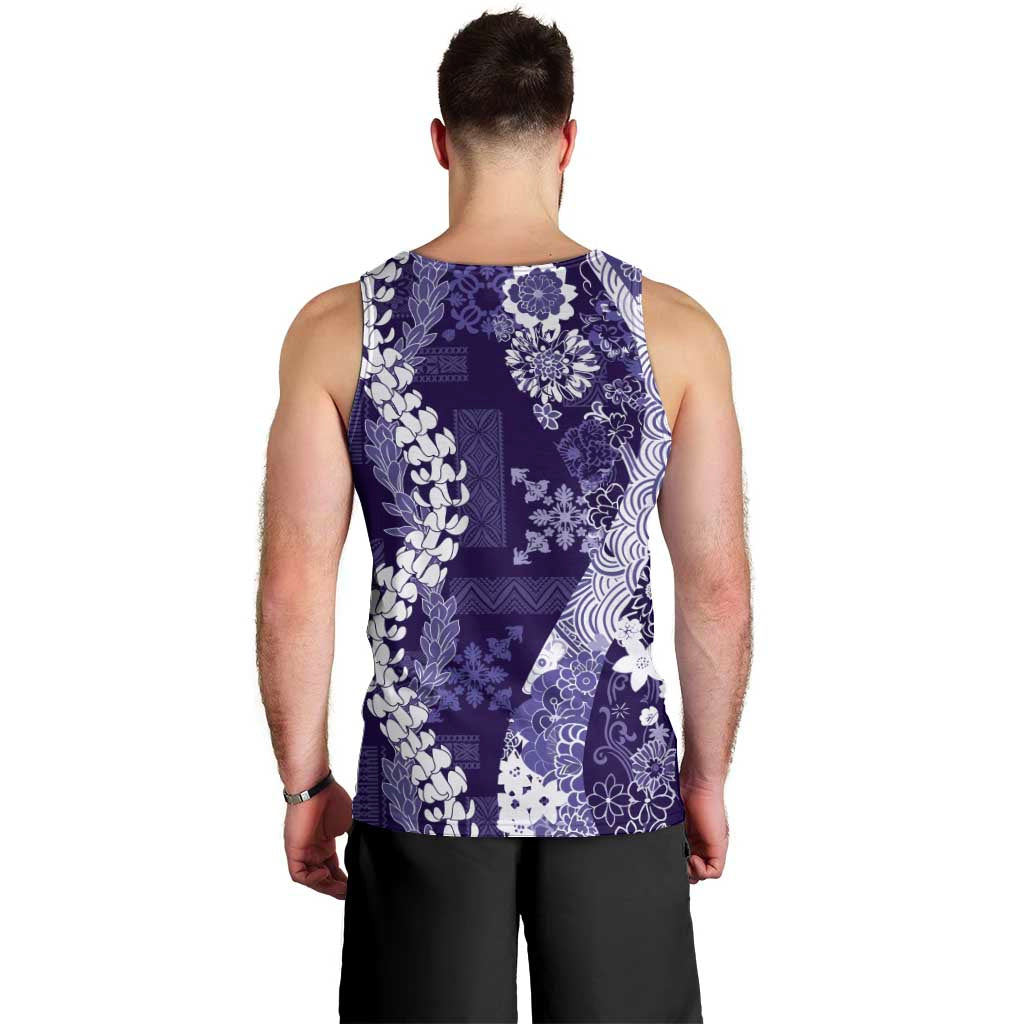Hawaii Puakenikeni and Maile Lei Men Tank Top Purple Japanese Wave Style - Polynesian Pride