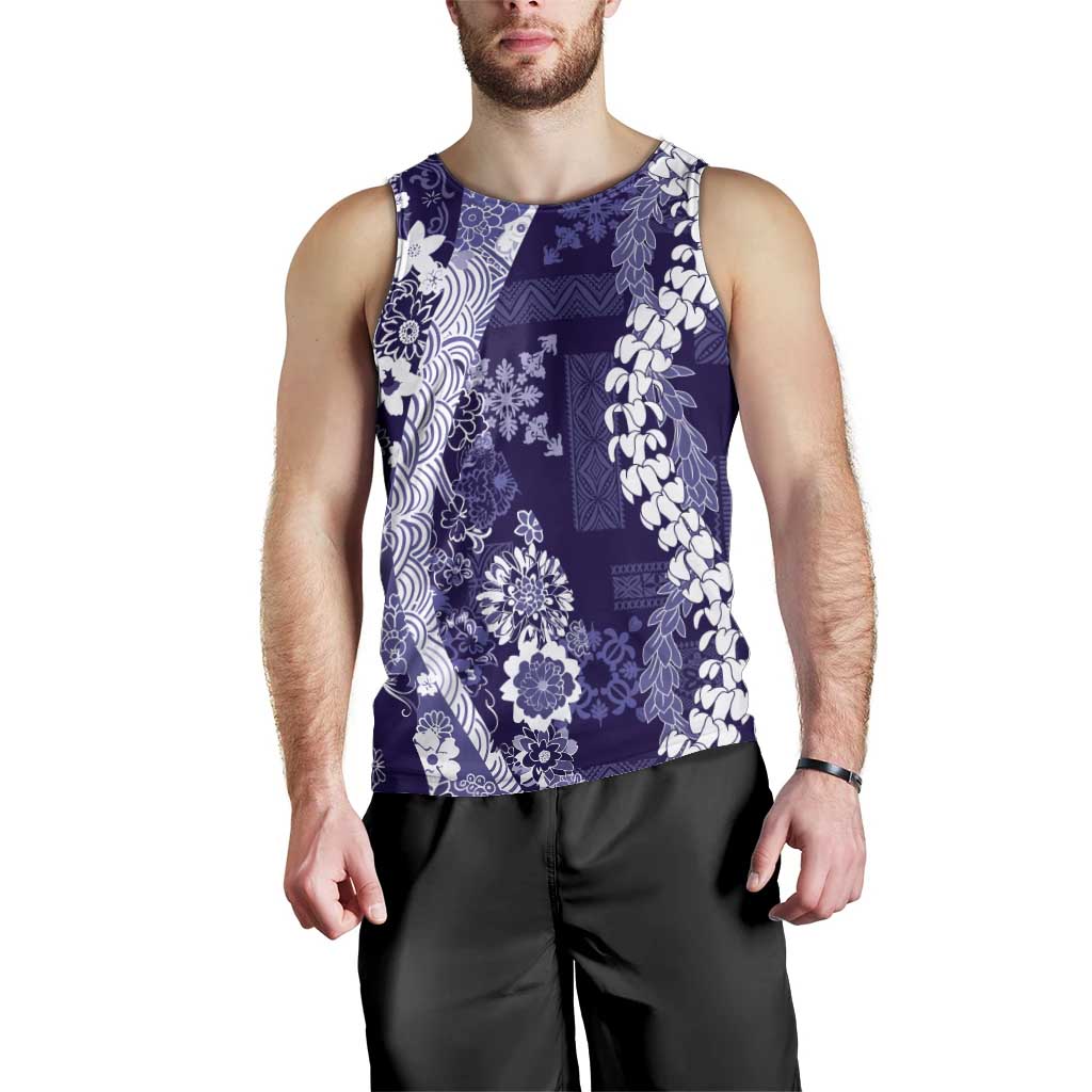Hawaii Puakenikeni and Maile Lei Men Tank Top Purple Japanese Wave Style - Polynesian Pride