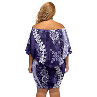 Hawaii Puakenikeni and Maile Lei Off Shoulder Short Dress Purple Japanese Wave Style - Polynesian Pride