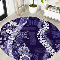 Hawaii Puakenikeni and Maile Lei Round Carpet Purple Japanese Wave Style - Polynesian Pride