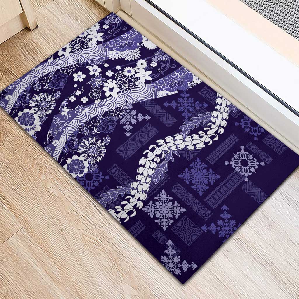 Hawaii Puakenikeni and Maile Lei Rubber Doormat Purple Japanese Wave Style - Polynesian Pride