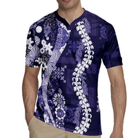 Hawaii Puakenikeni and Maile Lei Rugby Jersey Purple Japanese Wave Style - Polynesian Pride