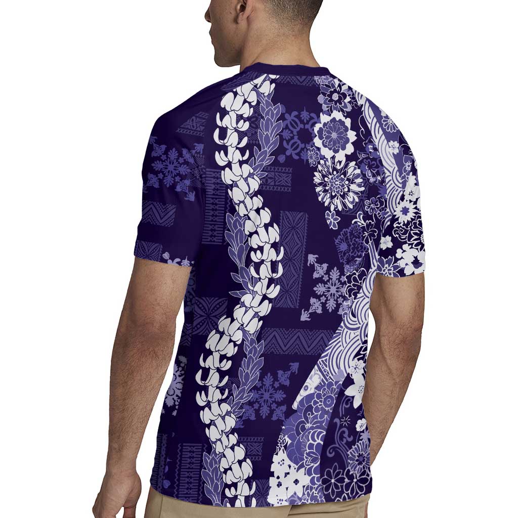 Hawaii Puakenikeni and Maile Lei Rugby Jersey Purple Japanese Wave Style - Polynesian Pride