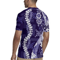 Hawaii Puakenikeni and Maile Lei Rugby Jersey Purple Japanese Wave Style - Polynesian Pride