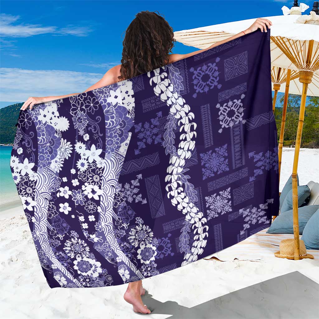 Hawaii Puakenikeni and Maile Lei Sarong Purple Japanese Wave Style - Polynesian Pride