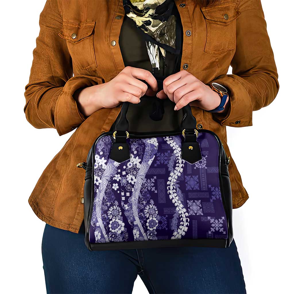 Hawaii Puakenikeni and Maile Lei Shoulder Handbag Purple Japanese Wave Style - Polynesian Pride