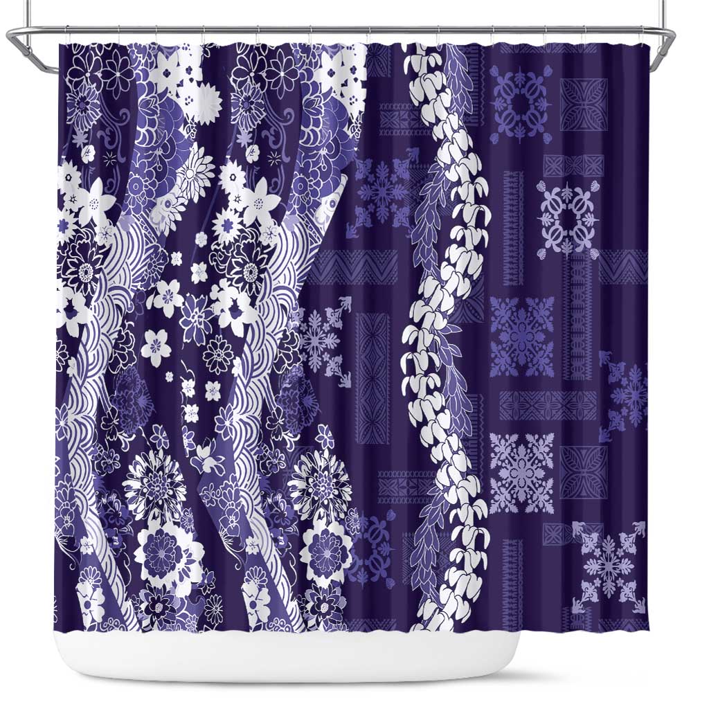 Hawaii Puakenikeni and Maile Lei Shower Curtain Purple Japanese Wave Style LT9 Purple - Polynesian Pride