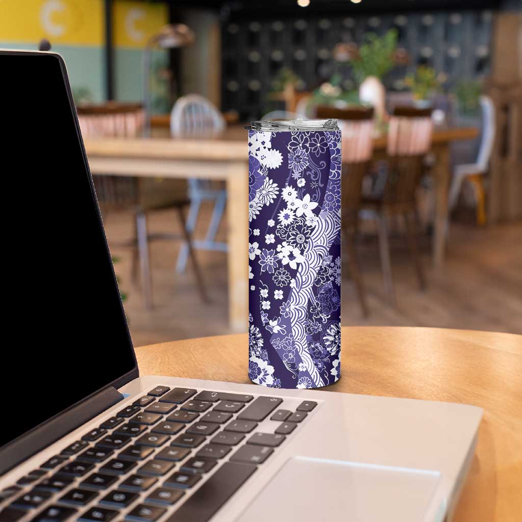 Hawaii Puakenikeni and Maile Lei Skinny Tumbler Purple Japanese Wave Style - Polynesian Pride