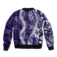 Hawaii Puakenikeni and Maile Lei Sleeve Zip Bomber Jacket Purple Japanese Wave Style - Polynesian Pride