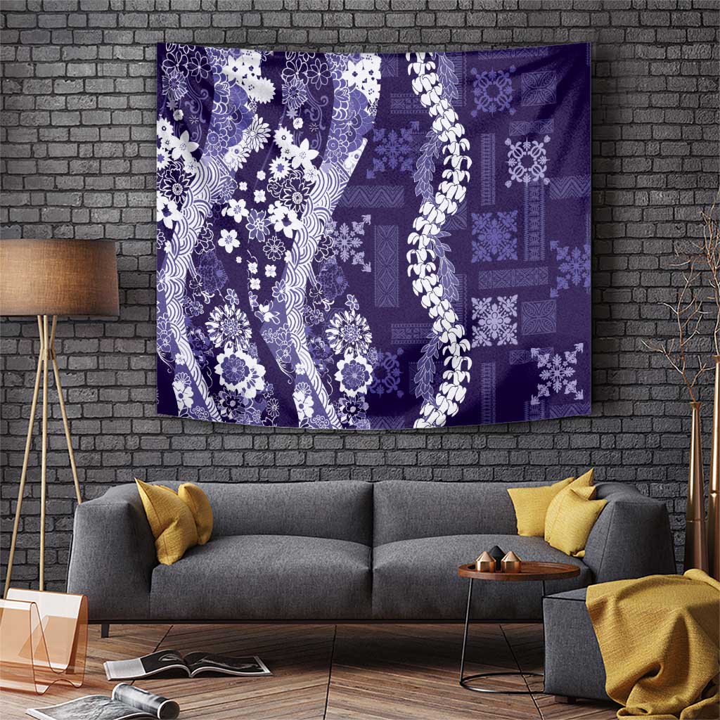Hawaii Puakenikeni and Maile Lei Tapestry Purple Japanese Wave Style LT9 Purple - Polynesian Pride