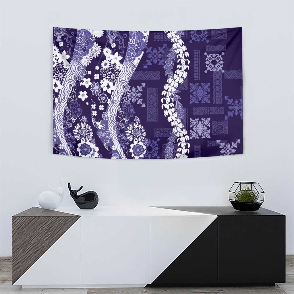 Hawaii Puakenikeni and Maile Lei Tapestry Purple Japanese Wave Style - Polynesian Pride