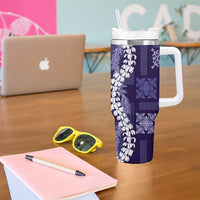 Hawaii Puakenikeni and Maile Lei Tumbler With Handle Purple Japanese Wave Style - Polynesian Pride