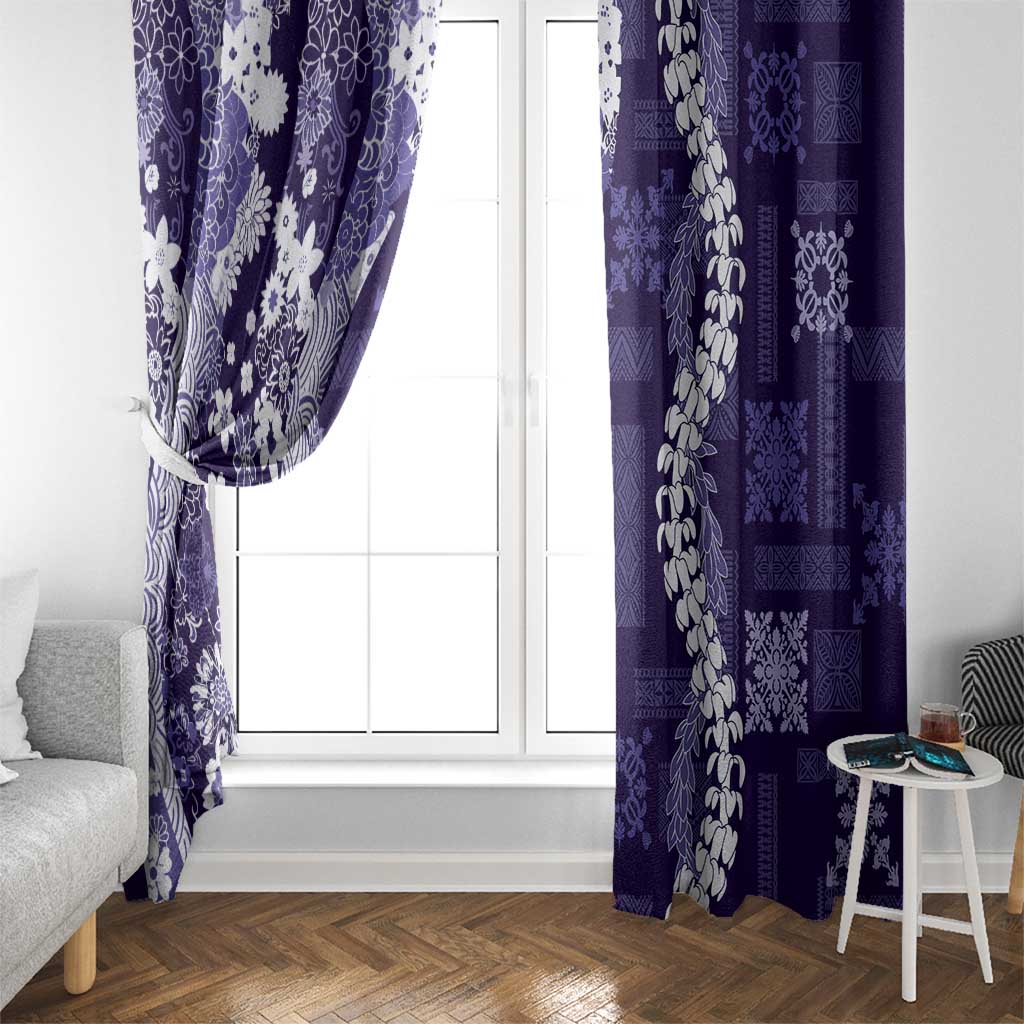 Hawaii Puakenikeni and Maile Lei Window Curtain Purple Japanese Wave Style - Polynesian Pride
