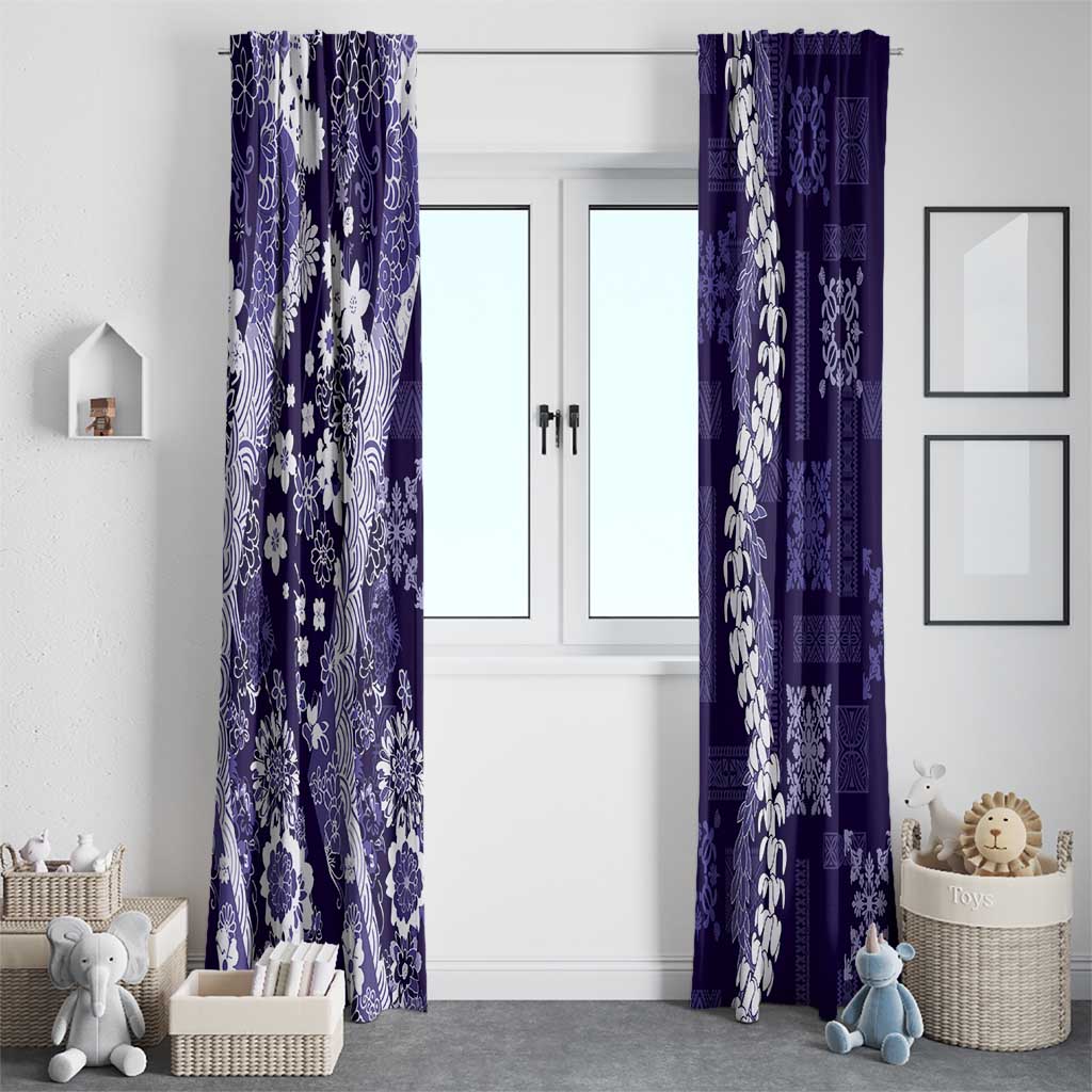 Hawaii Puakenikeni and Maile Lei Window Curtain Purple Japanese Wave Style - Polynesian Pride