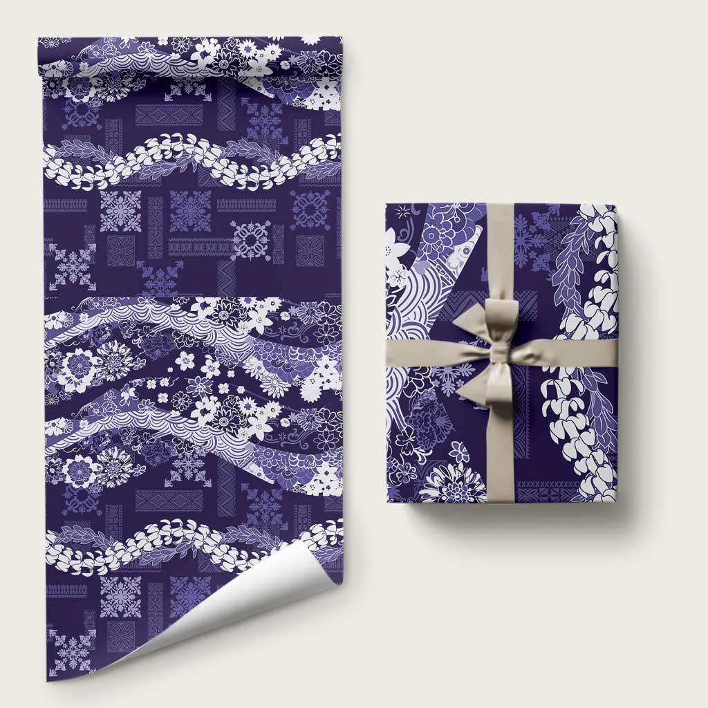 Hawaii Puakenikeni and Maile Lei Wrapping Paper Purple Japanese Wave Style LT9 58" × 23" Purple - Polynesian Pride
