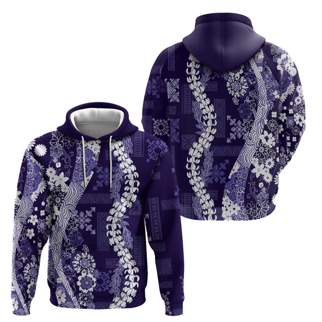 Hawaii Puakenikeni and Maile Lei Zip Hoodie Purple Japanese Wave Style - Polynesian Pride