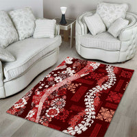 Hawaii Puakenikeni and Maile Lei Area Rug Red Japanese Wave Style - Polynesian Pride
