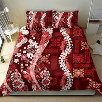 Hawaii Puakenikeni and Maile Lei Bedding Set Red Japanese Wave Style - Polynesian Pride