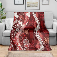 Hawaii Puakenikeni and Maile Lei Blanket Red Japanese Wave Style - Polynesian Pride
