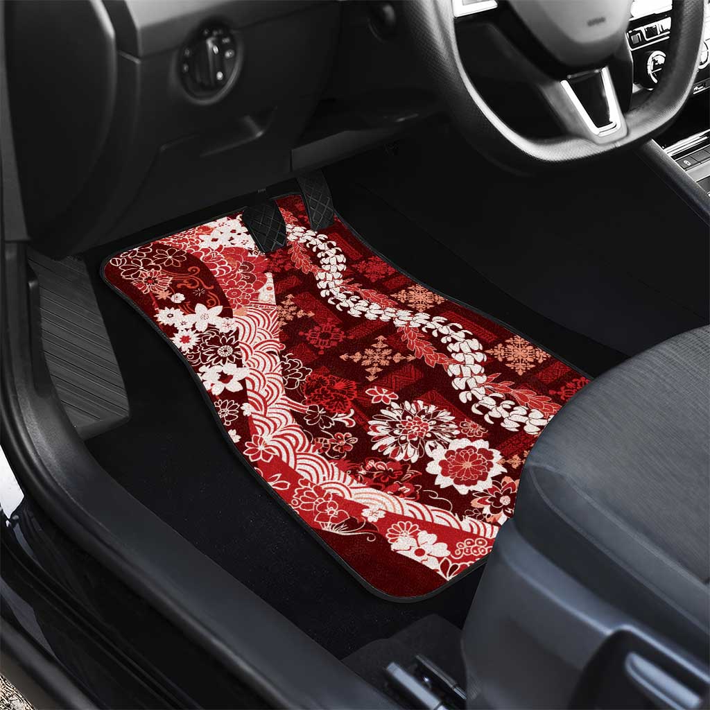 Hawaii Puakenikeni and Maile Lei Car Mats Red Japanese Wave Style - Polynesian Pride