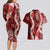 Hawaii Puakenikeni and Maile Lei Couples Matching Long Sleeve Bodycon Dress and Hawaiian Shirt Red Japanese Wave Style - Polynesian Pride