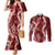 Hawaii Puakenikeni and Maile Lei Couples Matching Mermaid Dress and Long Sleeve Button Shirt Red Japanese Wave Style - Polynesian Pride