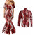 Hawaii Puakenikeni and Maile Lei Couples Matching Mermaid Dress and Long Sleeve Button Shirt Red Japanese Wave Style - Polynesian Pride