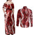 Hawaii Puakenikeni and Maile Lei Couples Matching Off Shoulder Maxi Dress and Long Sleeve Button Shirt Red Japanese Wave Style - Polynesian Pride