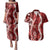 Hawaii Puakenikeni and Maile Lei Couples Matching Puletasi and Hawaiian Shirt Red Japanese Wave Style - Polynesian Pride
