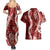 Hawaii Puakenikeni and Maile Lei Couples Matching Summer Maxi Dress and Hawaiian Shirt Red Japanese Wave Style - Polynesian Pride