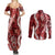 Hawaii Puakenikeni and Maile Lei Couples Matching Summer Maxi Dress and Long Sleeve Button Shirt Red Japanese Wave Style - Polynesian Pride