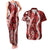 Hawaii Puakenikeni and Maile Lei Couples Matching Tank Maxi Dress and Hawaiian Shirt Red Japanese Wave Style - Polynesian Pride