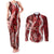 Hawaii Puakenikeni and Maile Lei Couples Matching Tank Maxi Dress and Long Sleeve Button Shirt Red Japanese Wave Style - Polynesian Pride