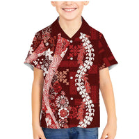 Hawaii Puakenikeni and Maile Lei Family Matching Mermaid Dress and Hawaiian Shirt Red Japanese Wave Style - Polynesian Pride