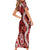 Hawaii Puakenikeni and Maile Lei Family Matching Short Sleeve Bodycon Dress and Hawaiian Shirt Red Japanese Wave Style - Polynesian Pride
