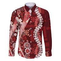 Hawaii Puakenikeni and Maile Lei Family Matching Tank Maxi Dress and Hawaiian Shirt Red Japanese Wave Style - Polynesian Pride