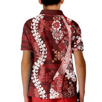 Hawaii Puakenikeni and Maile Lei Kid Polo Shirt Red Japanese Wave Style - Polynesian Pride