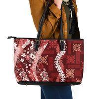 Hawaii Puakenikeni and Maile Lei Leather Tote Bag Red Japanese Wave Style LT9 - Polynesian Pride