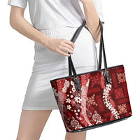 Hawaii Puakenikeni and Maile Lei Leather Tote Bag Red Japanese Wave Style LT9 - Polynesian Pride