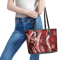 Hawaii Puakenikeni and Maile Lei Leather Tote Bag Red Japanese Wave Style LT9 - Polynesian Pride