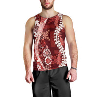 Hawaii Puakenikeni and Maile Lei Men Tank Top Red Japanese Wave Style - Polynesian Pride