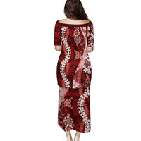 Hawaii Puakenikeni and Maile Lei Puletasi Red Japanese Wave Style - Polynesian Pride