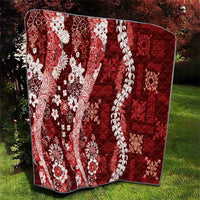 Hawaii Puakenikeni and Maile Lei Quilt Red Japanese Wave Style - Polynesian Pride